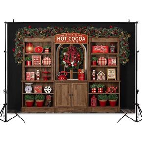 Christmas Hot Cocoa Shop Backdrop for Photography Kitchen Cupboard Kid Children Background for Photo Studio Photocall 7x5ft in Saudi Arabia