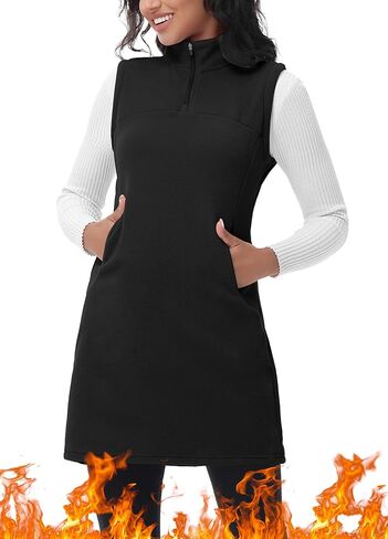 Women's Polar Fleece Dress Zip Pocket Sleeveless Tunic Sweatshirt Dress Quarter Zip Pullover Winter Outfits in Kuwait