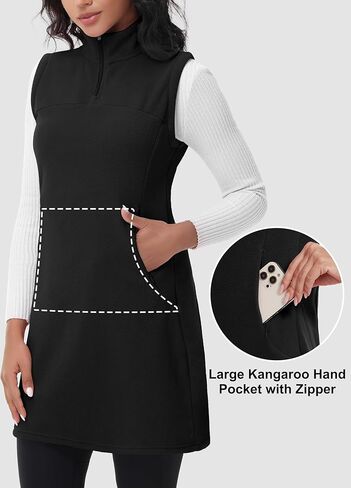 Women's Polar Fleece Dress Zip Pocket Sleeveless Tunic Sweatshirt Dress Quarter Zip Pullover Winter Outfits in Kuwait