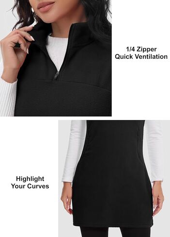 Women's Polar Fleece Dress Zip Pocket Sleeveless Tunic Sweatshirt Dress Quarter Zip Pullover Winter Outfits in Kuwait