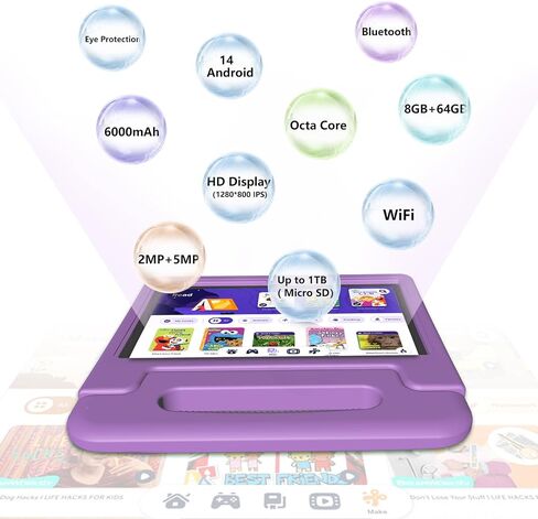 JREN Kids Tablet,10 inch Tablet for Kids,Children,Girls,Boys,10.1 IPS HD Screen,CPU Speed up to 1.8GHz,RAM 2GB and 32GB Storage,Toddler Tablet with Protective case,Color Pink in Saudi Arabia