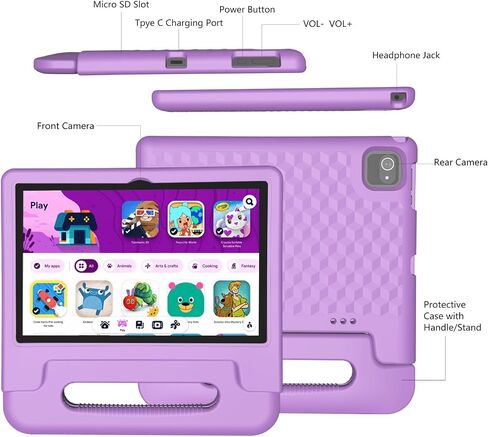 JREN Kids Tablet,10 inch Tablet for Kids,Children,Girls,Boys,10.1 IPS HD Screen,CPU Speed up to 1.8GHz,RAM 2GB and 32GB Storage,Toddler Tablet with Protective case,Color Pink in Saudi Arabia