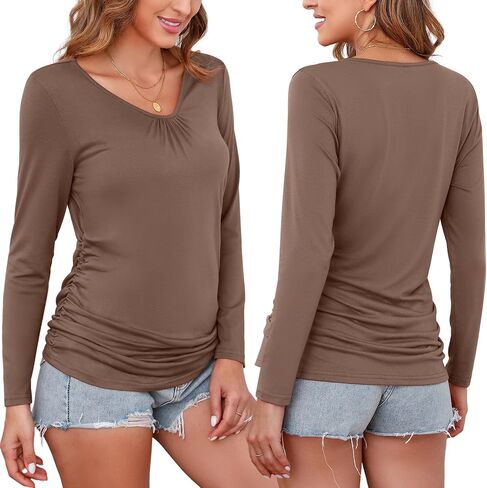 Ficerd 3 Pack Womens Maternity Shirts, Long Sleeve V-Neck T-Shirts Side Ruched Maternity Tunic Tops Casual Pregnancy Clothes in Saudi Arabia