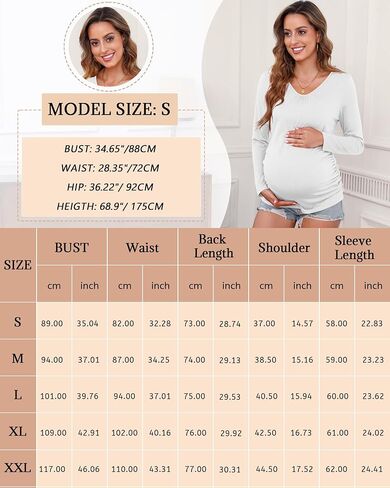 Ficerd 3 Pack Womens Maternity Shirts, Long Sleeve V-Neck T-Shirts Side Ruched Maternity Tunic Tops Casual Pregnancy Clothes in Saudi Arabia