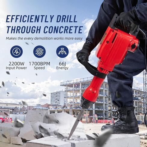 Demolition Jack Hammer with Case and Gloves - 1700W Electric, 1700 BPM, 3 Chisels Bit Chisels Bit Chipping W/Case, Gloves. in Saudi Arabia