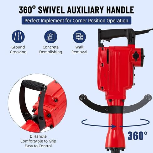 Demolition Jack Hammer with Case and Gloves - 1700W Electric, 1700 BPM, 3 Chisels Bit Chisels Bit Chipping W/Case, Gloves. in Saudi Arabia