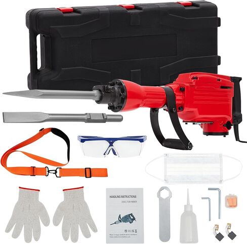 Demolition Jack Hammer with Case and Gloves - 1700W Electric, 1700 BPM, 3 Chisels Bit Chisels Bit Chipping W/Case, Gloves. in Saudi Arabia