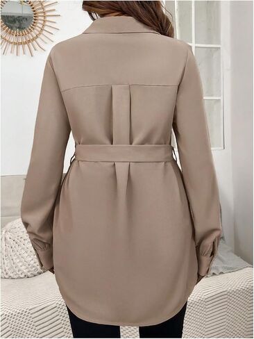 OYOANGLE Women's Maternity Button Up Long Sleeve Blouses Collared Belted Waist Loose Fit Blouse Shirts in Saudi Arabia