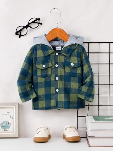 Baby Toddler Boys Long Sleeve Shirt Flannel Buffalo Plaid Shirts Button Down Jacket Top Outfit Fall Winter Clothes in Kuwait