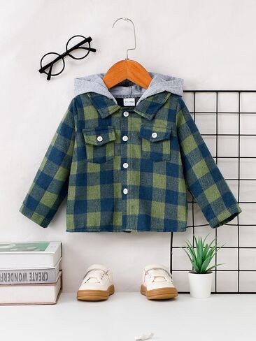 Baby Toddler Boys Long Sleeve Shirt Flannel Buffalo Plaid Shirts Button Down Jacket Top Outfit Fall Winter Clothes in Kuwait