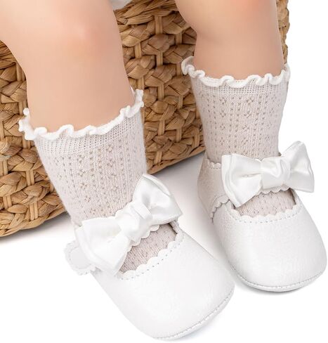 ohsofy Infant Baby Girls Mary Jane Flats Non-Slip Bowknot Princess Wedding Dress Shoes Toddler Crib Shoes in Saudi Arabia