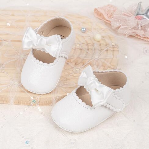ohsofy Infant Baby Girls Mary Jane Flats Non-Slip Bowknot Princess Wedding Dress Shoes Toddler Crib Shoes in Saudi Arabia