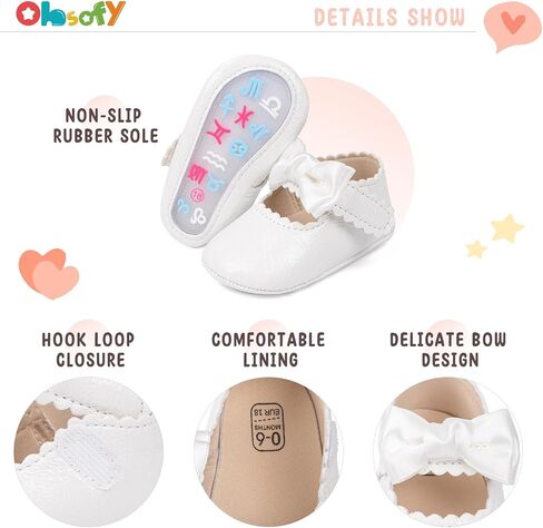 ohsofy Infant Baby Girls Mary Jane Flats Non-Slip Bowknot Princess Wedding Dress Shoes Toddler Crib Shoes in Saudi Arabia
