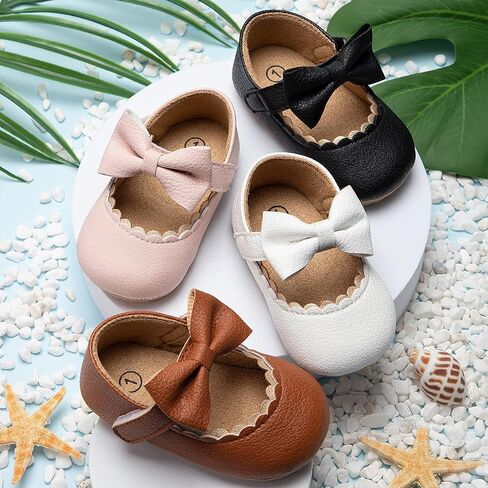ohsofy Infant Baby Girls Mary Jane Flats Non-Slip Bowknot Princess Wedding Dress Shoes Toddler Crib Shoes in Saudi Arabia