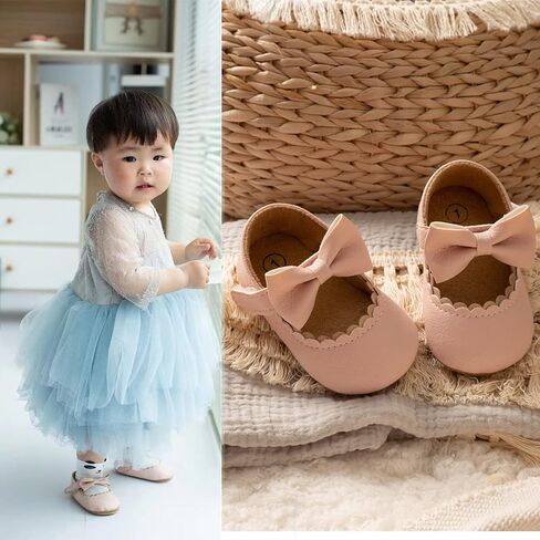 ohsofy Infant Baby Girls Mary Jane Flats Non-Slip Bowknot Princess Wedding Dress Shoes Toddler Crib Shoes in Saudi Arabia