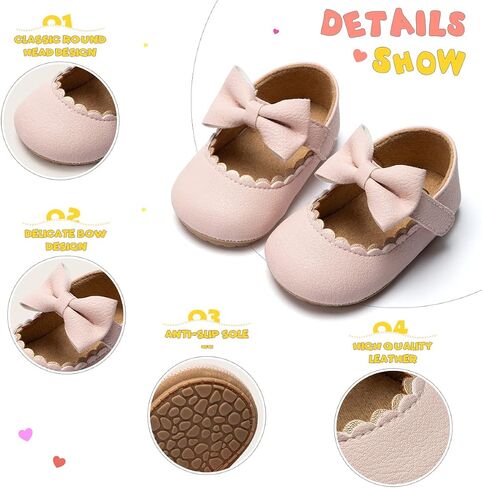 ohsofy Infant Baby Girls Mary Jane Flats Non-Slip Bowknot Princess Wedding Dress Shoes Toddler Crib Shoes in Saudi Arabia