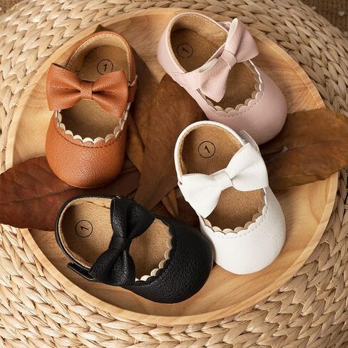 ohsofy Infant Baby Girls Mary Jane Flats Non-Slip Bowknot Princess Wedding Dress Shoes Toddler Crib Shoes in Saudi Arabia