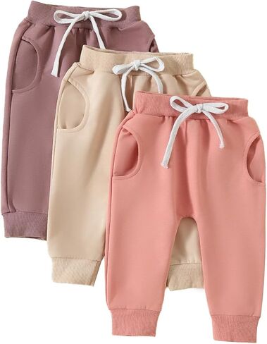 Karwuiio Toddler Baby Boys 3-Pack Pants Solid Color Elastic Waist Jogger Pants Kids Sweatpants in Saudi Arabia