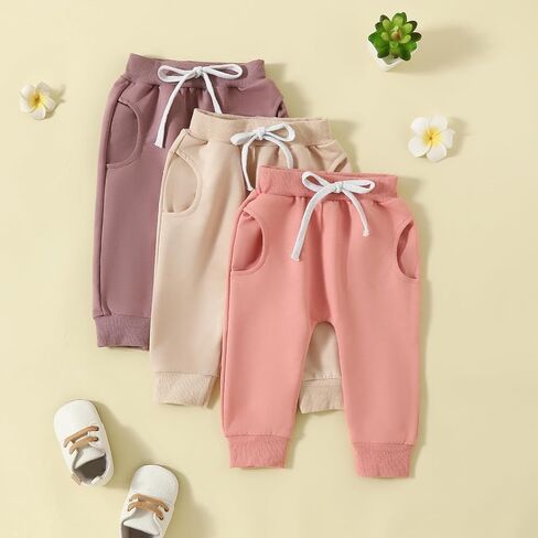 Karwuiio Toddler Baby Boys 3-Pack Pants Solid Color Elastic Waist Jogger Pants Kids Sweatpants in Saudi Arabia