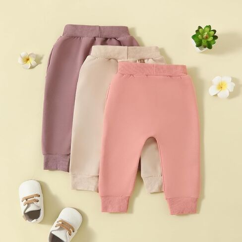 Karwuiio Toddler Baby Boys 3-Pack Pants Solid Color Elastic Waist Jogger Pants Kids Sweatpants in Saudi Arabia