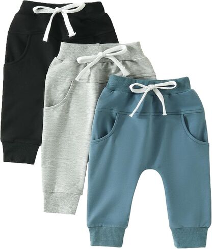 Karwuiio Toddler Baby Boys 3-Pack Pants Solid Color Elastic Waist Jogger Pants Kids Sweatpants in Saudi Arabia