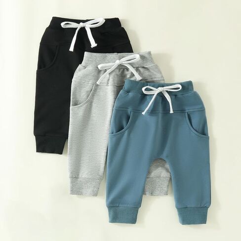 Karwuiio Toddler Baby Boys 3-Pack Pants Solid Color Elastic Waist Jogger Pants Kids Sweatpants in Saudi Arabia