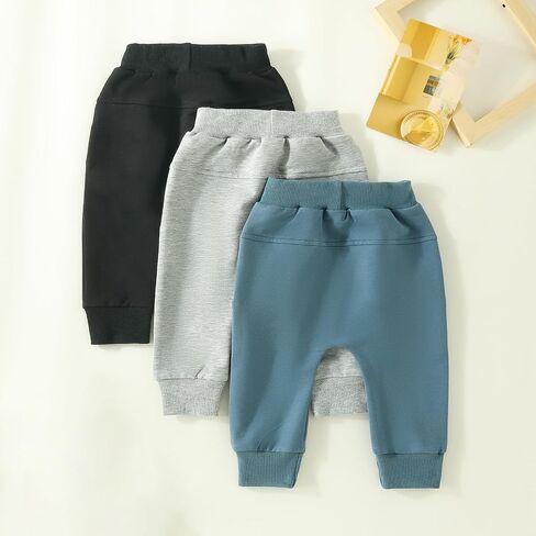 Karwuiio Toddler Baby Boys 3-Pack Pants Solid Color Elastic Waist Jogger Pants Kids Sweatpants in Saudi Arabia