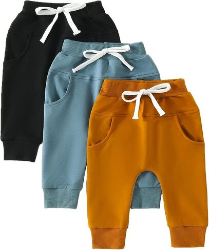 Karwuiio Toddler Baby Boys 3-Pack Pants Solid Color Elastic Waist Jogger Pants Kids Sweatpants in Saudi Arabia