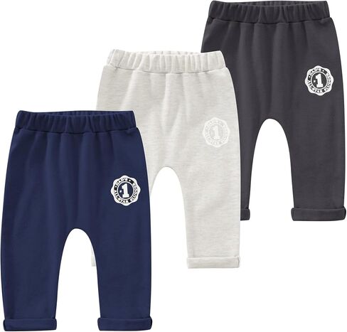 Baby Boys Cotton Pants with Slogan Print，3-Pack, 0-18 Months in Saudi Arabia
