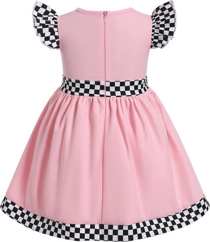 OBEEII Baby Girls Race Car Driver 1st 2nd Birthday Outfit Halloween Fancy Dress Checkerboard Printed Racer Girl Party Dress in Saudi Arabia