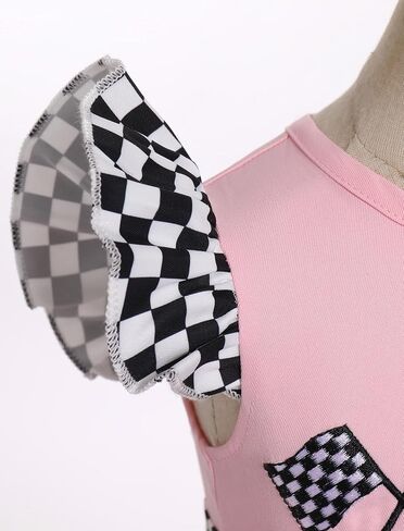OBEEII Baby Girls Race Car Driver 1st 2nd Birthday Outfit Halloween Fancy Dress Checkerboard Printed Racer Girl Party Dress in Saudi Arabia