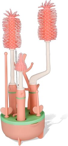 Bottle Brush with Holder, Bottle Cleaner Kit with Silicone Brush, 4 in 1 360° Rotating Multipurpose Long Handle Straw Brush, Pink in Saudi Arabia