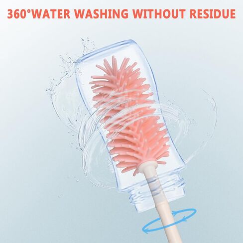 Bottle Brush with Holder, Bottle Cleaner Kit with Silicone Brush, 4 in 1 360° Rotating Multipurpose Long Handle Straw Brush, Pink in Saudi Arabia
