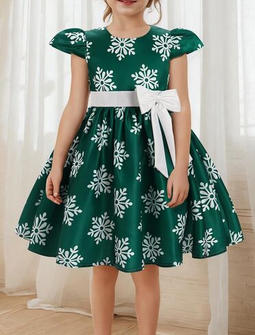 Toddler Baby Girls Christmas Snowflake Dress Bowknot Belt Xmas Party Holiday Dresses in Kuwait