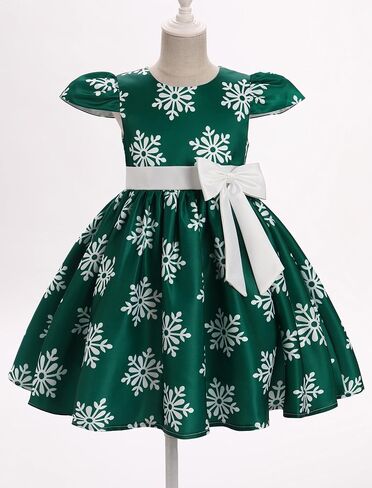 Toddler Baby Girls Christmas Snowflake Dress Bowknot Belt Xmas Party Holiday Dresses in Kuwait