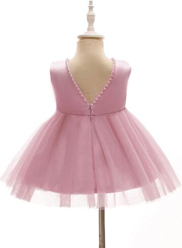 Baby Girls Formal Dress with Large Bowknot Tulle Backless Satin Party Birthday Baby Flower Girl Dresses in Saudi Arabia