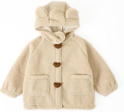 Miipat Toddler Girls Winter Coat Kids Fleece Hooded Jacket Zip Up Baby Thick Warm Outerwear Overcoat in Kuwait