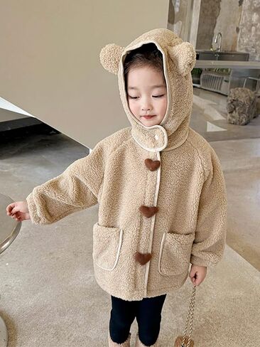 Miipat Toddler Girls Winter Coat Kids Fleece Hooded Jacket Zip Up Baby Thick Warm Outerwear Overcoat in Kuwait