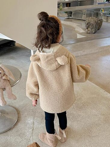 Miipat Toddler Girls Winter Coat Kids Fleece Hooded Jacket Zip Up Baby Thick Warm Outerwear Overcoat in Kuwait