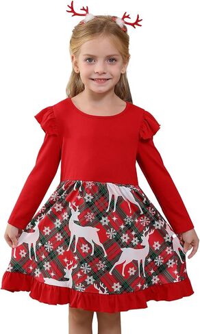 Toddler Baby Girls Dress Plaid Ruffle Flannel Long Sleeve Button Zip A-Line Tiered Dress Fall Winter Outfits in Saudi Arabia