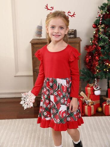 Toddler Baby Girls Dress Plaid Ruffle Flannel Long Sleeve Button Zip A-Line Tiered Dress Fall Winter Outfits in Saudi Arabia