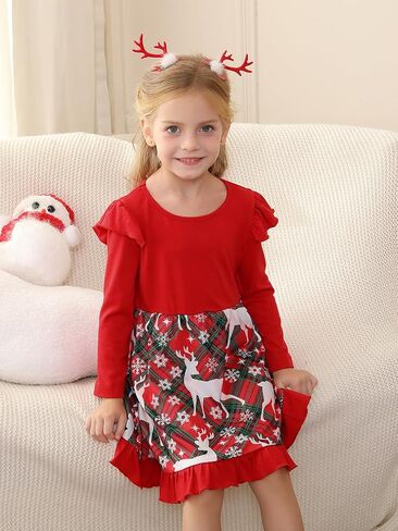Toddler Baby Girls Dress Plaid Ruffle Flannel Long Sleeve Button Zip A-Line Tiered Dress Fall Winter Outfits in Saudi Arabia
