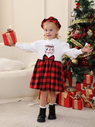 Toddler Baby Girls Dress Plaid Ruffle Flannel Long Sleeve Button Zip A-Line Tiered Dress Fall Winter Outfits in Saudi Arabia