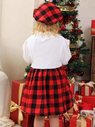 Toddler Baby Girls Dress Plaid Ruffle Flannel Long Sleeve Button Zip A-Line Tiered Dress Fall Winter Outfits in Saudi Arabia