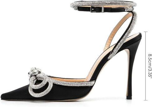MIRAAZZURRA Rhinestone Bow Heel Sandals Double Bow Crystal Satin Point Toe Stiletto High Heels with Ankle Strap for Bridal Wedding Party in Saudi Arabia