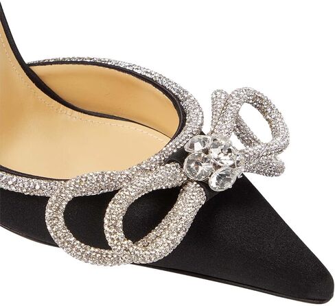 MIRAAZZURRA Rhinestone Bow Heel Sandals Double Bow Crystal Satin Point Toe Stiletto High Heels with Ankle Strap for Bridal Wedding Party in Saudi Arabia