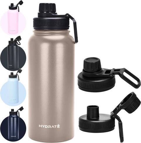 Hydrate 32oz Insulated Water Bottle with Straw - Double-Wall Vacuum Insulation - Chug and Straw Lid - Keeps Drinks Cold or Hot for Longer - Leak-Proof with Strap - Ideal for School - Chilli Pepper in Saudi Arabia