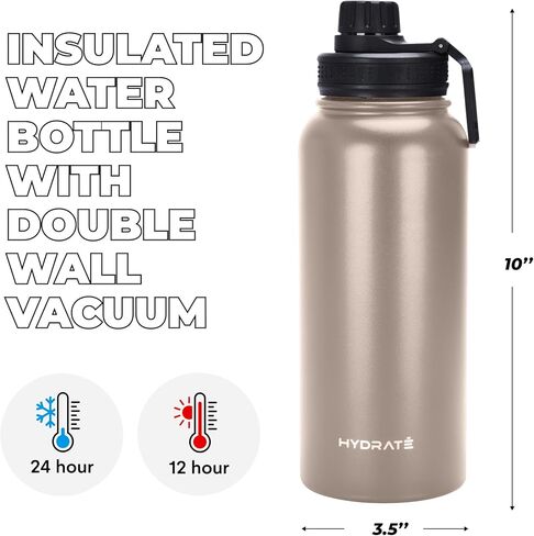 Hydrate 32oz Insulated Water Bottle with Straw - Double-Wall Vacuum Insulation - Chug and Straw Lid - Keeps Drinks Cold or Hot for Longer - Leak-Proof with Strap - Ideal for School - Chilli Pepper in Saudi Arabia