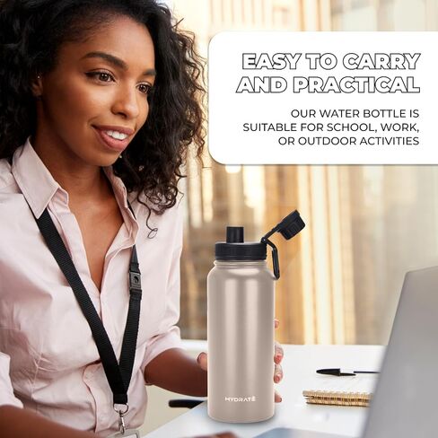 Hydrate 32oz Insulated Water Bottle with Straw - Double-Wall Vacuum Insulation - Chug and Straw Lid - Keeps Drinks Cold or Hot for Longer - Leak-Proof with Strap - Ideal for School - Chilli Pepper in Saudi Arabia