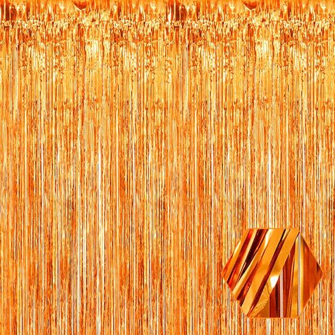 6 Pack Orange Foil Fringe Curtain Backdrop, 3.28Ft x 8.2Ft Metallic Tinsel Foil Fringe Streamer Curtains for Photo Booth, Valentine's Day, Christmas Day, New Year, Wedding Party Decorations in Kuwait